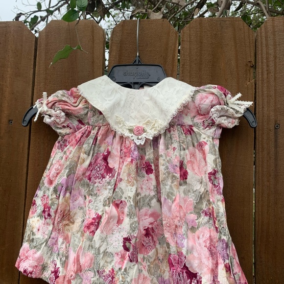 Vintage Floral baby dress 6/9M, Cute Cottagecore two pieces baby dress. - Picture 2 of 12